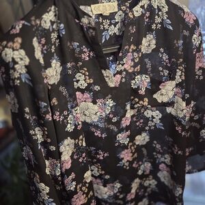 Pink Rose Black Floral Top